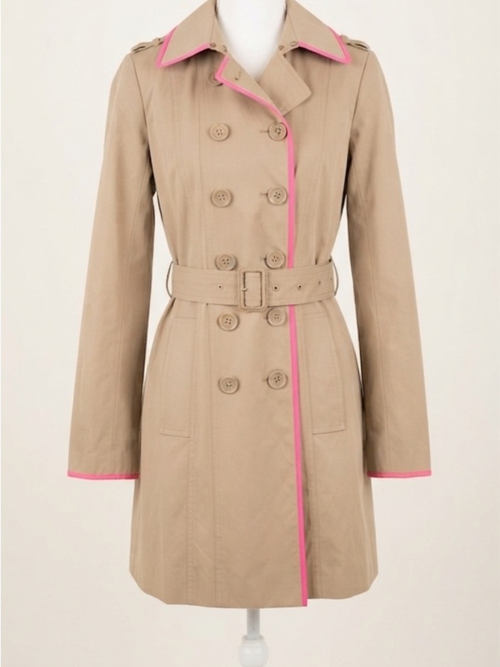 New York & Company Beige Trench Coat with Pink Trim